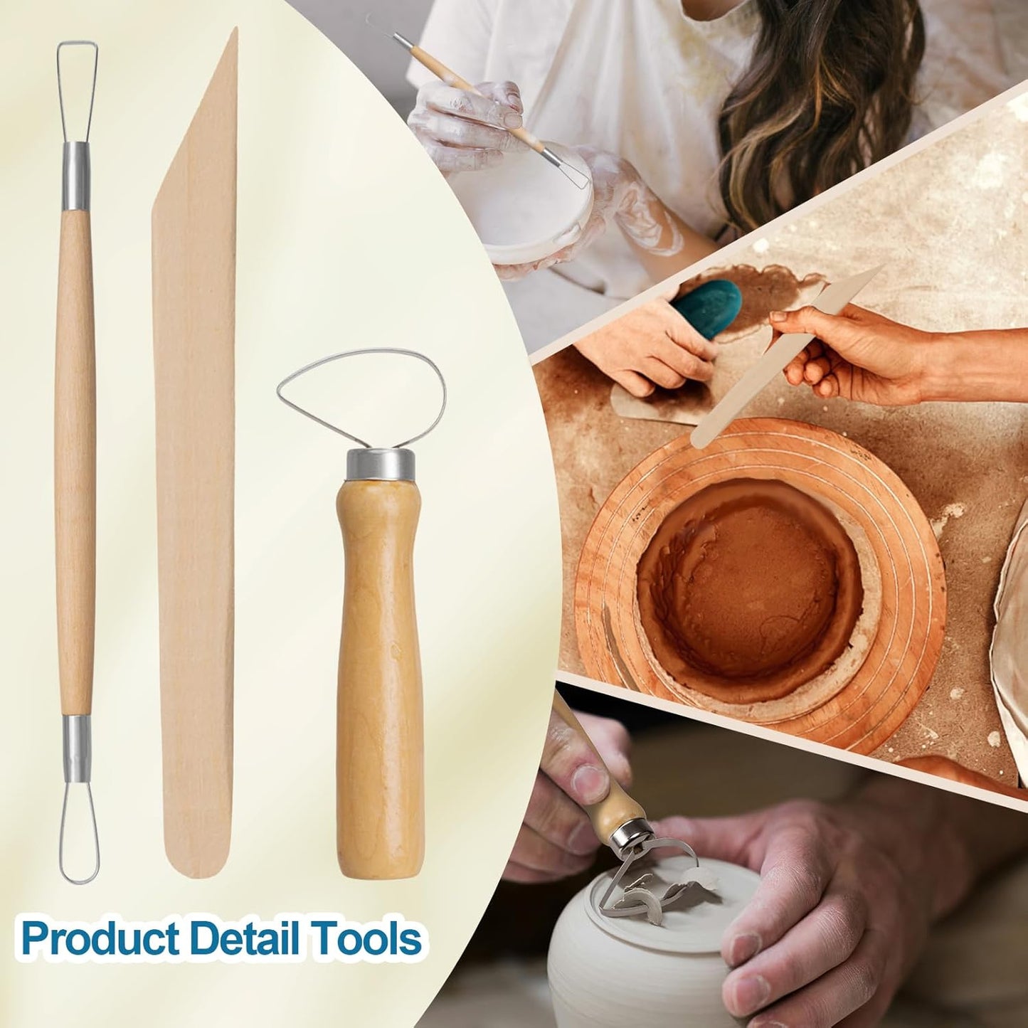 Amrules Clay Tools Kit, 12 PCS Polymer Clay Cutter Tools, Rectangle Shape Acrylic Press Board and Roller Pin Supplies Suitable for Shaping, Carving, Pottery Craft and DIY Projects