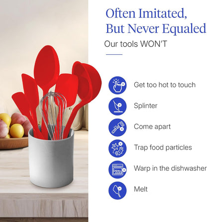 GIR: Get It Right 5 Piece Silicone Ultimate Kitchen Utensils Set - Ladle, Spatula, Flip, Spoon & Spoonula - Non-Toxic Cooking Utensils for Nonstick Cookware, Cooking and Baking - Red