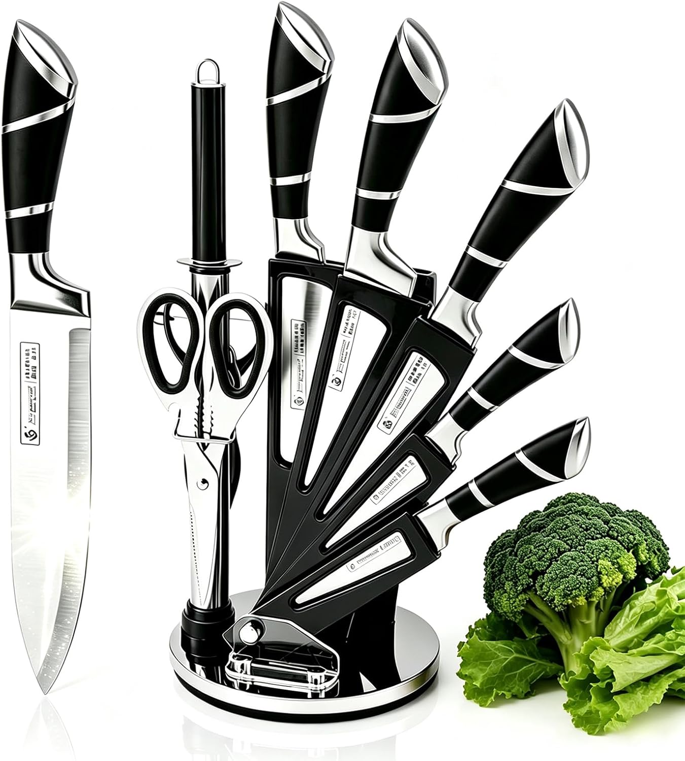 Elegant Purple 9-Piece Kitchen Knife Set with Acrylic Block,Non Stick Sharp Stainless Steel Chef Knives with Sharpener,Gift Ready Cutlery Set for Women