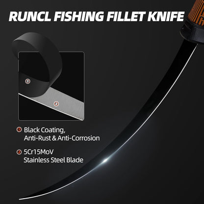 RUNCL Fishing Fillet Knife Combo Set, Fishing Tools Kit With 6" Fillet Knife, Fillet Fork, Knife Sharpener and Fish Scaler Remover, 4 Pieces fishing Kit Tool, Perfect for Fresh or Saltwater