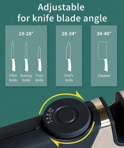 Hand held Knife Sharpener for Kitchen Knives - Scissor sharpener Tool - Adjustable Custom Sharpening System for All Blades, Ergonomic Handle, Non-Slip Base - Afilador De Cuchillos