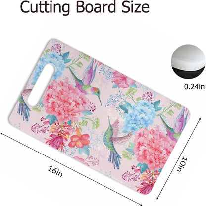 Coffee Set Cutting Board with Handles Coffee Maker Muffin Cup Flower Hot Drink Love Cutting Boards Plastic Safe Chopping Board for Kitchen 16" x 10" x 0.24"