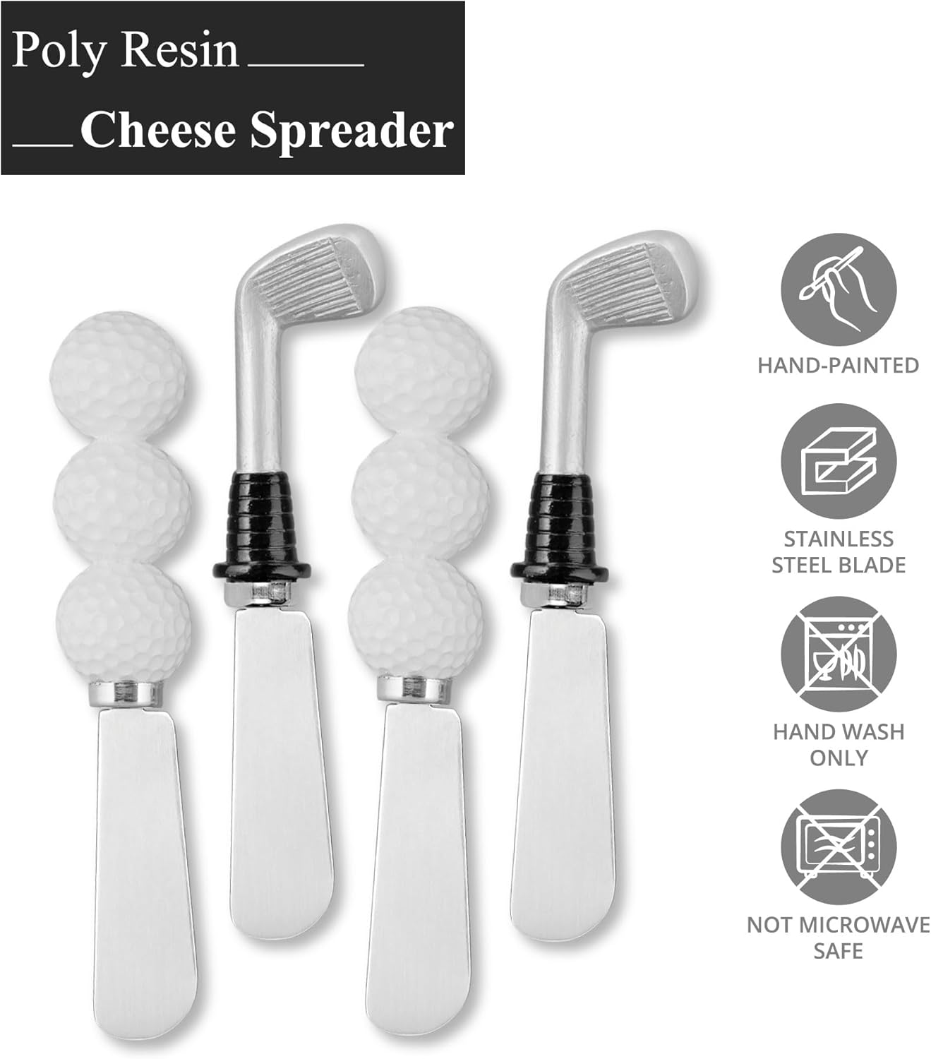 Supreme Housewares Tennis Ball Cheese Spreaders, Hand-Painted Resin Handles with Stainless Steel Blades for Spreading Cream Cheese, Butter, Jam, or Sandwich, Set of 4