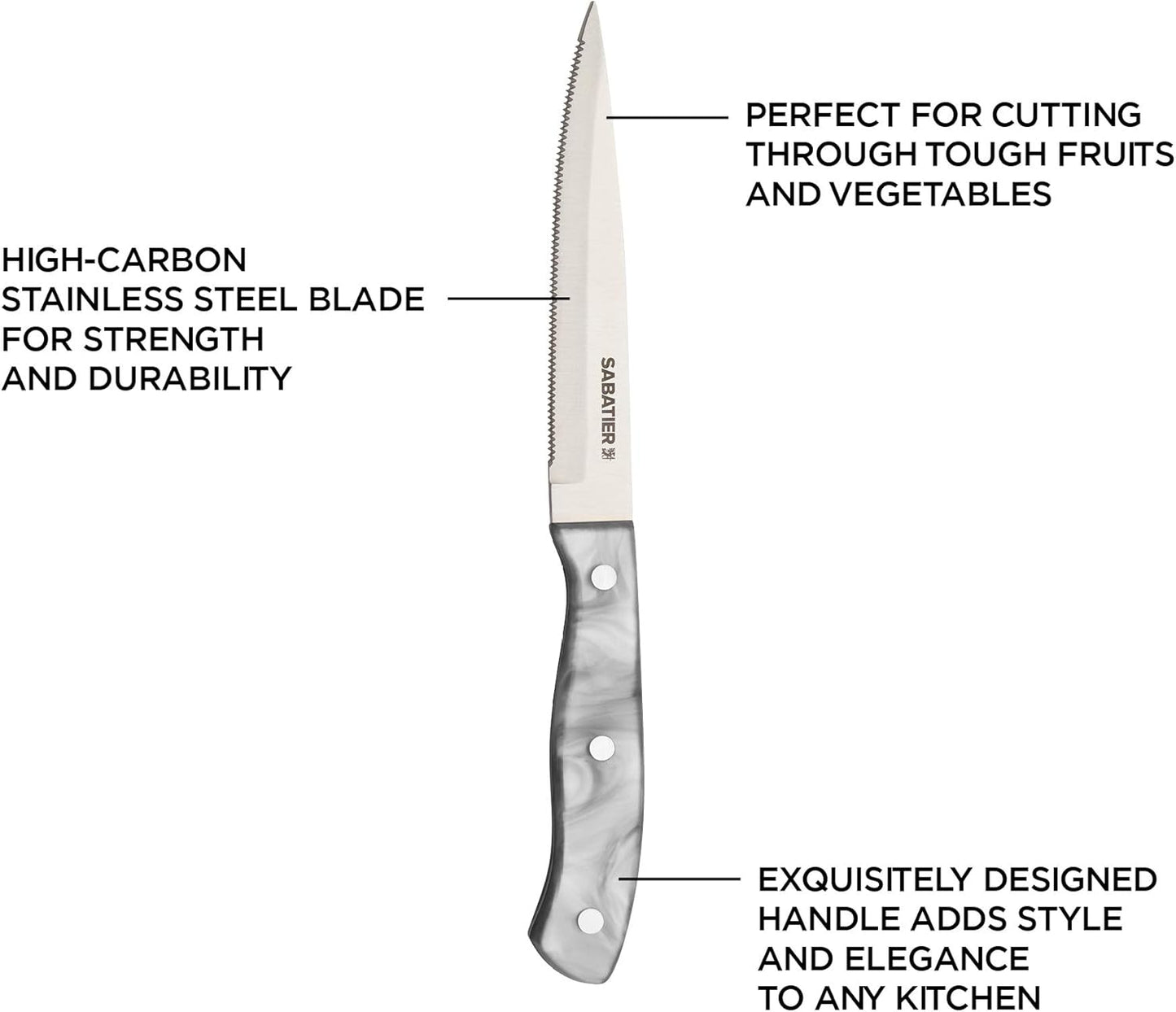Sabatier Triple Riveted Serrated Utility Knife, 5-Inch, Razor-Sharp Kitchen Knife to Cut Fruit, Vegetables and more, High-Carbon Stainless Steel, Gray