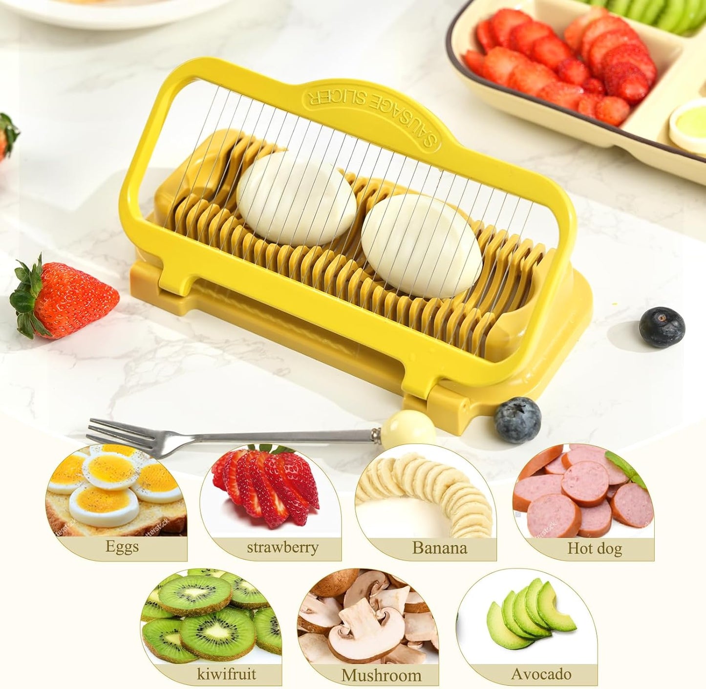Egg Slicer for Hard Boiled Eggs Banana Slicer, Aluminium & Stainless Steel Wires Heavy Duty Bigger for Strawberry Mushroom, Dishwasher Safe