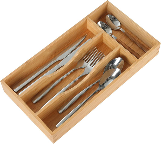 Upassion Bamboo Kitchen Drawer Organizer, 9 Inch Silverware Utensil Holder for Samll Drawer, Narrow Silverware Organizer for Cutlery Knives
