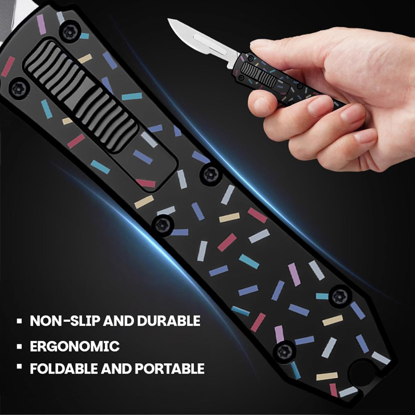 Automatic Utility Knife,All Metal Construction Carbon Stainless Steel Blade,Box Cutter Quick Change Retractable,EDC Push Button with Clip,10PCS #23 Blades Replacement,Stars&Stripes