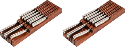 KitchenEdge Bamboo Kitchen Knife Block Holder Organizer - Holds 5 Long + 6 Short Knives (Not Included), Fits Most Knife Sizes, Rubber Feet, Sustainable Bamboo, In-Drawer Design