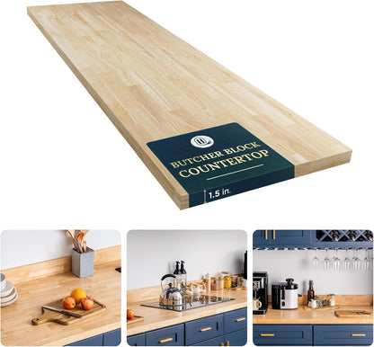 36''L x 25''W x 1.5''Th Hevea Solid Wood Butcher Block Countertop, Butcher Block Table Top for DIY Washer Dryer/Island/Kitchen Countertop (Unfinished)
