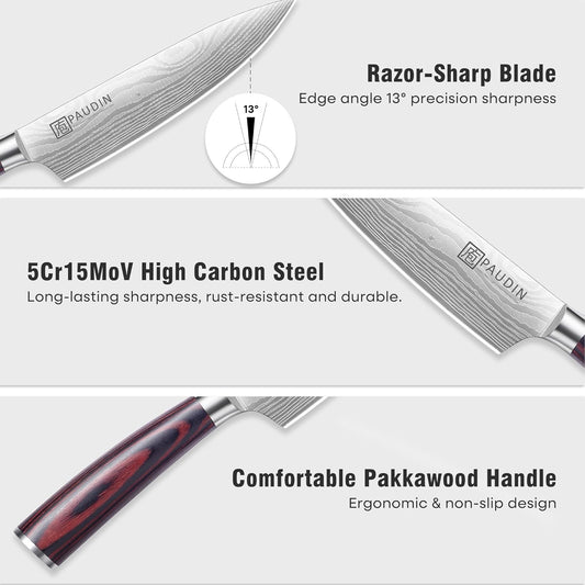 PAUDIN Chef Knife, 10 Inch Meat Knife, Ultra Sharp Brisket Slicing Knives, High Carbon Stainless Steel Kitchen Knife with Ergonomic Handle for BBQ, Roast, Meats and Vegetables