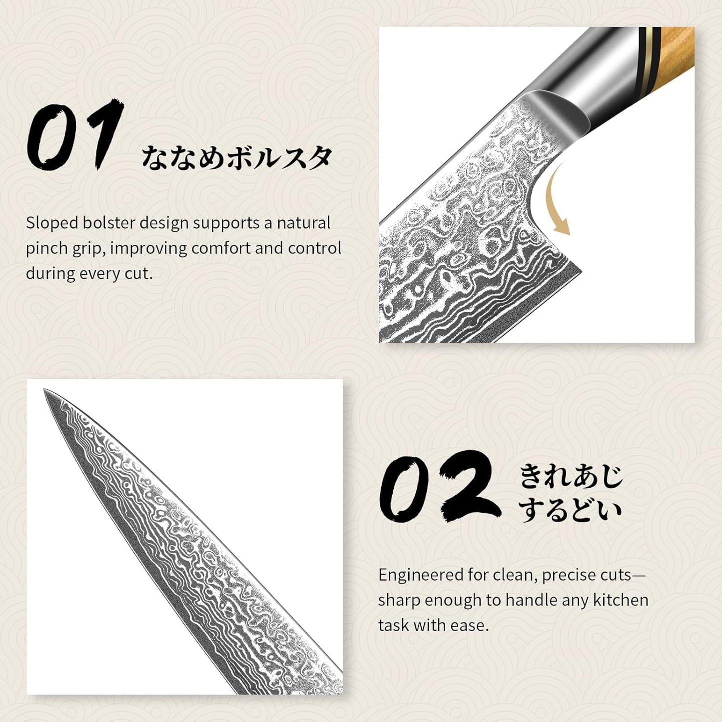 TIVOLI Japanese Gyuto Knife 10 Inch– VG-10 Damascus Chef Knife with Razor Sharp Blade and Ergonomic Olive Wood Handle, Ideal for Meat, Vegetables & Daily Cooking