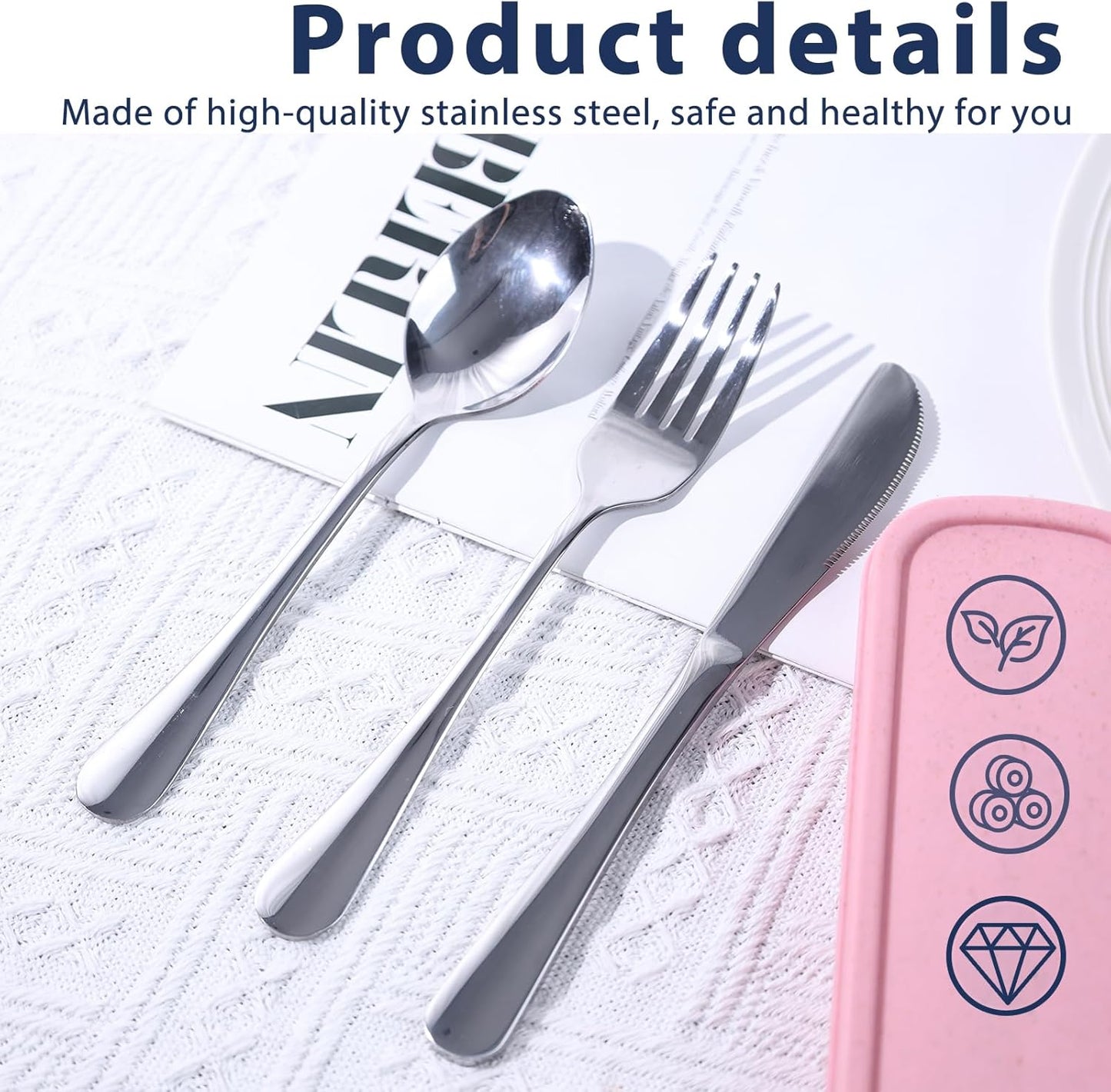 HANSGO Stainless Steel Travel Utensil Set with Case, 4-Piece Portable Knife Fork Spoon Set for Lunch Box, Office, School & Outdoor Use