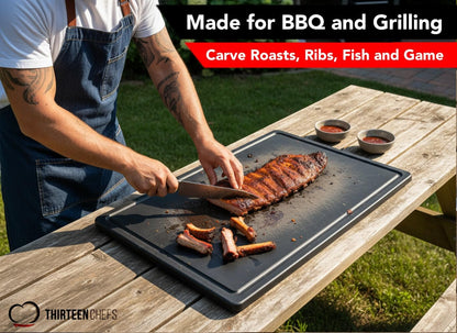 Commercial Grade Plastic Cutting Board with Juice Groove - 18 x 12 Inch for Carving Meat, Grilling, BBQ - 1/2" Thick White HDPE Poly for Food Service