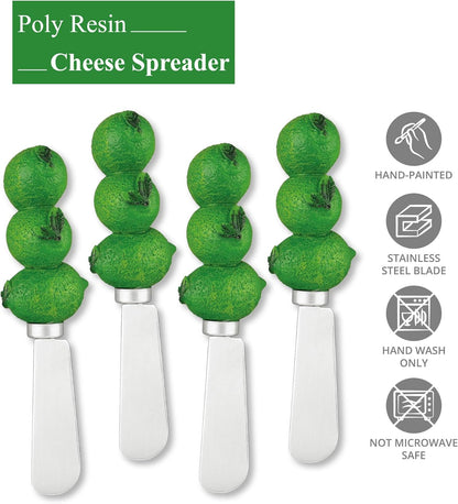 Supreme Housewares Pineapple Cheese Spreaders, Hand-Painted Resin Handles with Stainless Steel Blades for Spreading Cream Cheese, Butter, Jam, or Sandwich, Set of 4