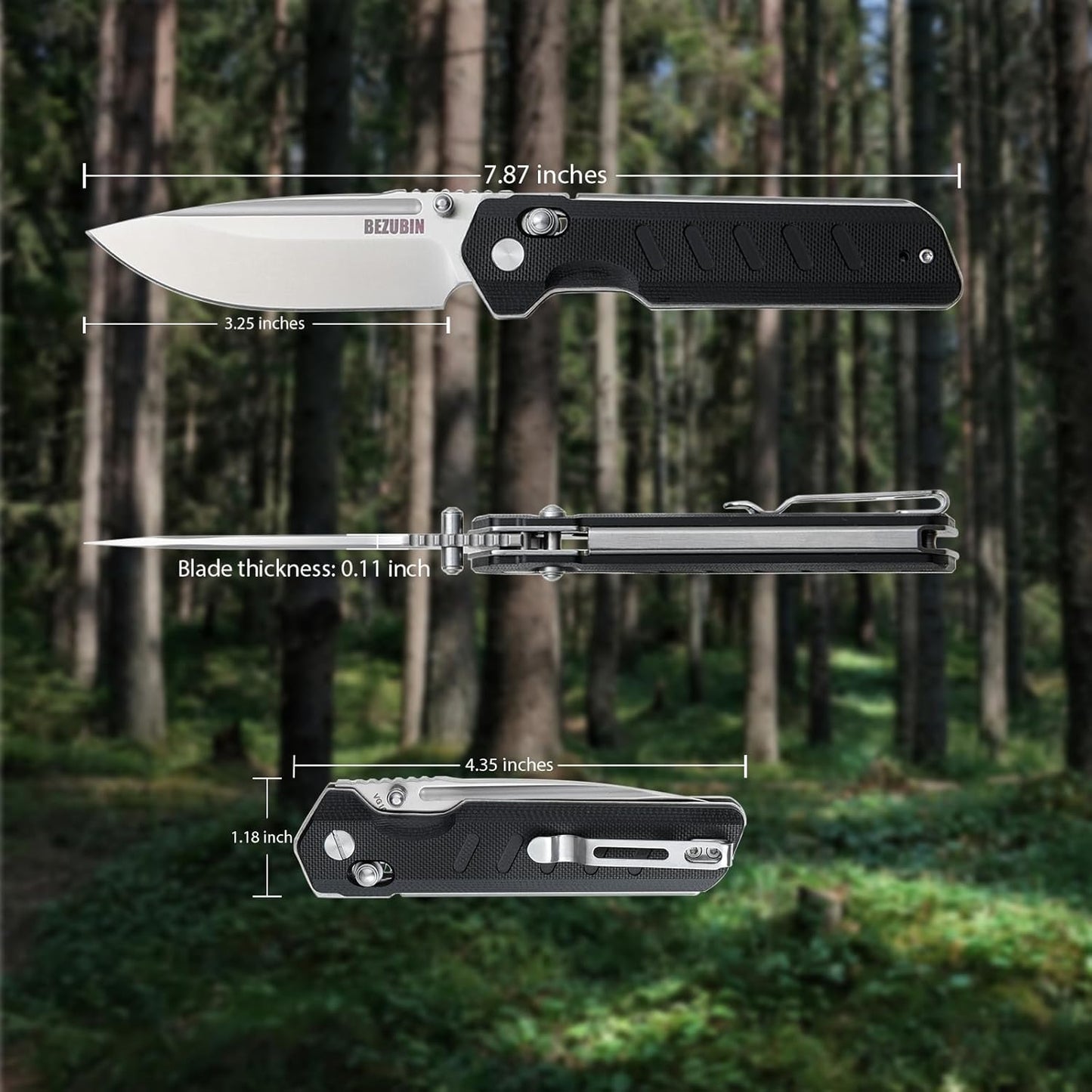 Folding Pocket Knife 3.25" VG10 Blade EDC Folding Knife with Safety Axis Lock Black G10 Handle Hunting Camping Knife with Thumb Stud Opener