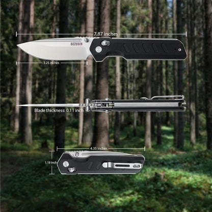 Folding Pocket Knife 3.25" VG10 Blade EDC Folding Knife with Safety Axis Lock Black G10 Handle Hunting Camping Knife with Thumb Stud Opener