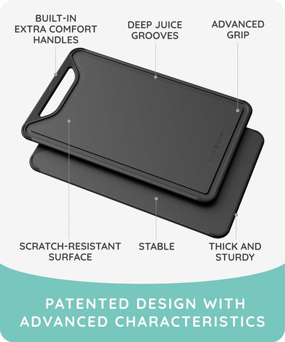Cutting Boards for Kitchen, Plastic Cutting Board Set of 3, Dishwasher Safe Cutting Boards with Juice Grooves for Meat, Veggies, Fruits, Easy Grip Handle, Serveware Accessories (Gray)