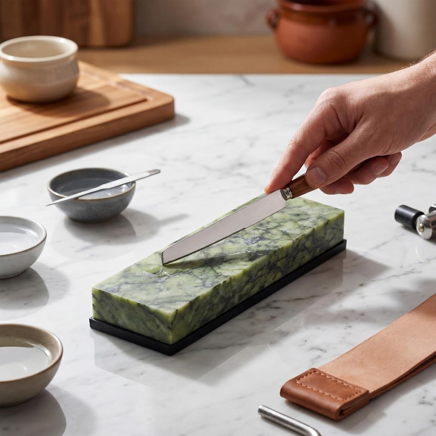 Knife Sharpening Stone, 10000 Grit Whetstone Knife Sharpener Final Fine Polishing Natural Green Honing Oilstone for Knives Tools, Cutting Tools, 180 x 60 x 30 mm