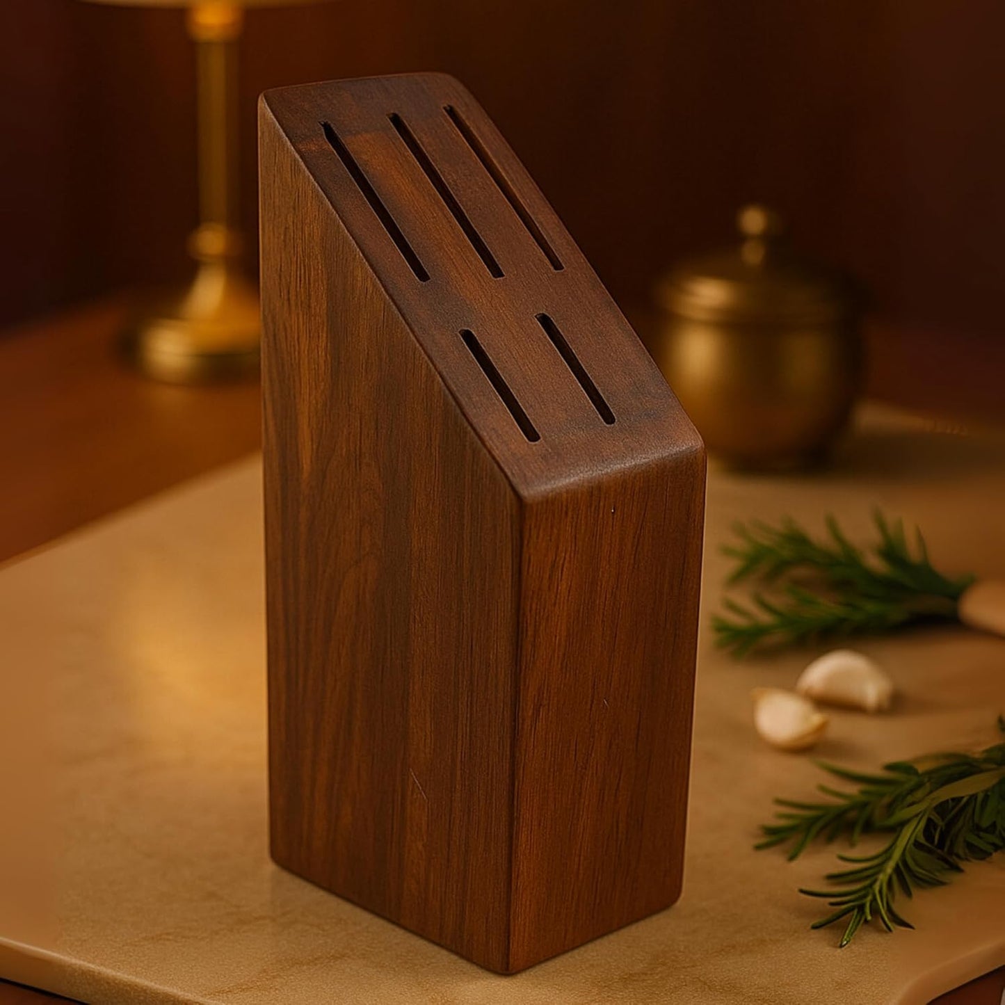 Wood Chop - Universal Solid Wood Knife Block, Premium Hardwood Construction, 5 Slot Kitchen Knife Holder (Dark Brown) 9 inch Height x 3 Inch Width.