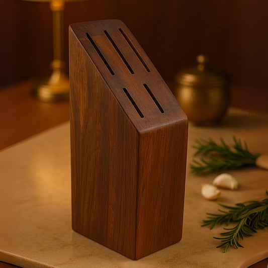 Wood Chop - Universal Solid Wood Knife Block, Premium Hardwood Construction, 5 Slot Kitchen Knife Holder (Dark Brown) 9 inch Height x 3 Inch Width.