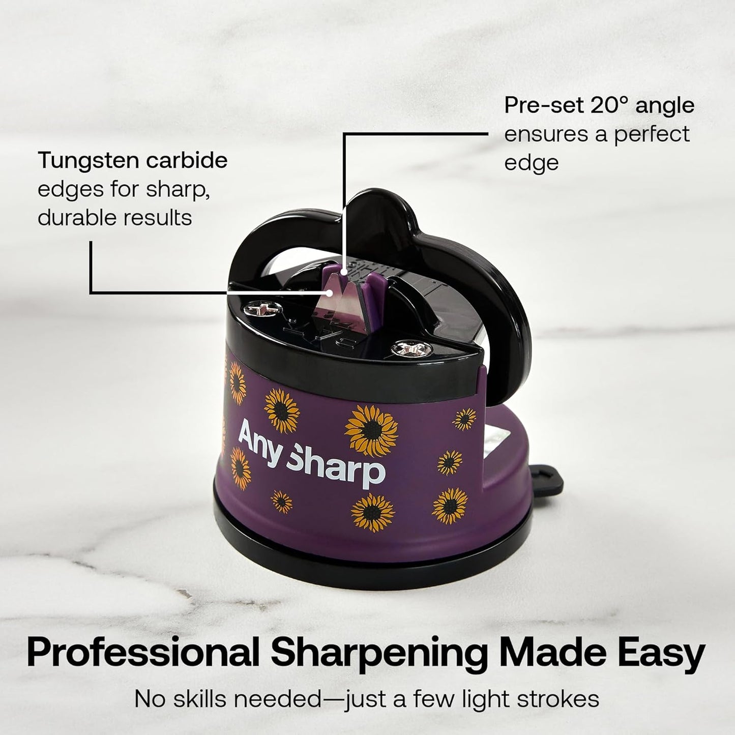 AnySharp – Global – Hands Free Knife Sharpener - Easy to Use Sharpening Tool with PowerGrip Suction Base and 20-Degree Pre-Set Angle - for All Knives: Chef's, Serrated, and Hardened Steel - Red