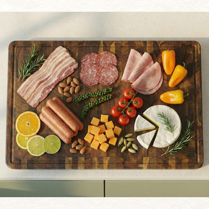 End Grain Acacia Wood Cutting Boards for Kitchen, 1.5 in Thick Butcher Block Construction for Stability, 15 x 10 in Medium Cutting Boards with Gift Box, Juice Groove and Handle