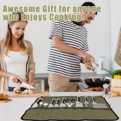 Chef Knife Bag With 24 Slots Cutlery Knives Holders Protectors, Kitchen Travel Cooking Tools, Portable Canvas Knife Roll Storage Bag Chef Case for Camping or Working with an Adjustable Shoulder Strap