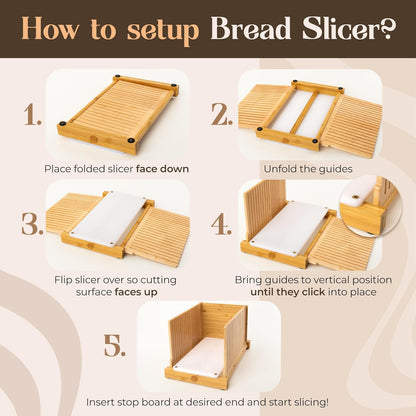 ABIOTO Bread Slicer for Homemade Bread - No Splinter with HDPE Base & Maple Finger - 4 Different Thicknesses for Uniform & Consistent Slices - Foldable Bread Cutter with Optimal Knife Grooves