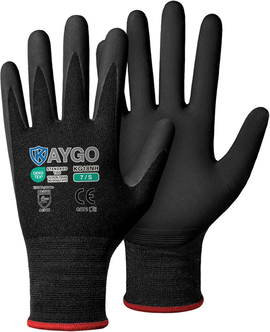 KAYGO Safety Work Gloves MicroFoam Nitrile Coated, 3 Pairs KG18NB,Seamless Knit Nylon Glove for Men and Women, Ideal for Automotive,Warehouse,Construction (Small,Gray)