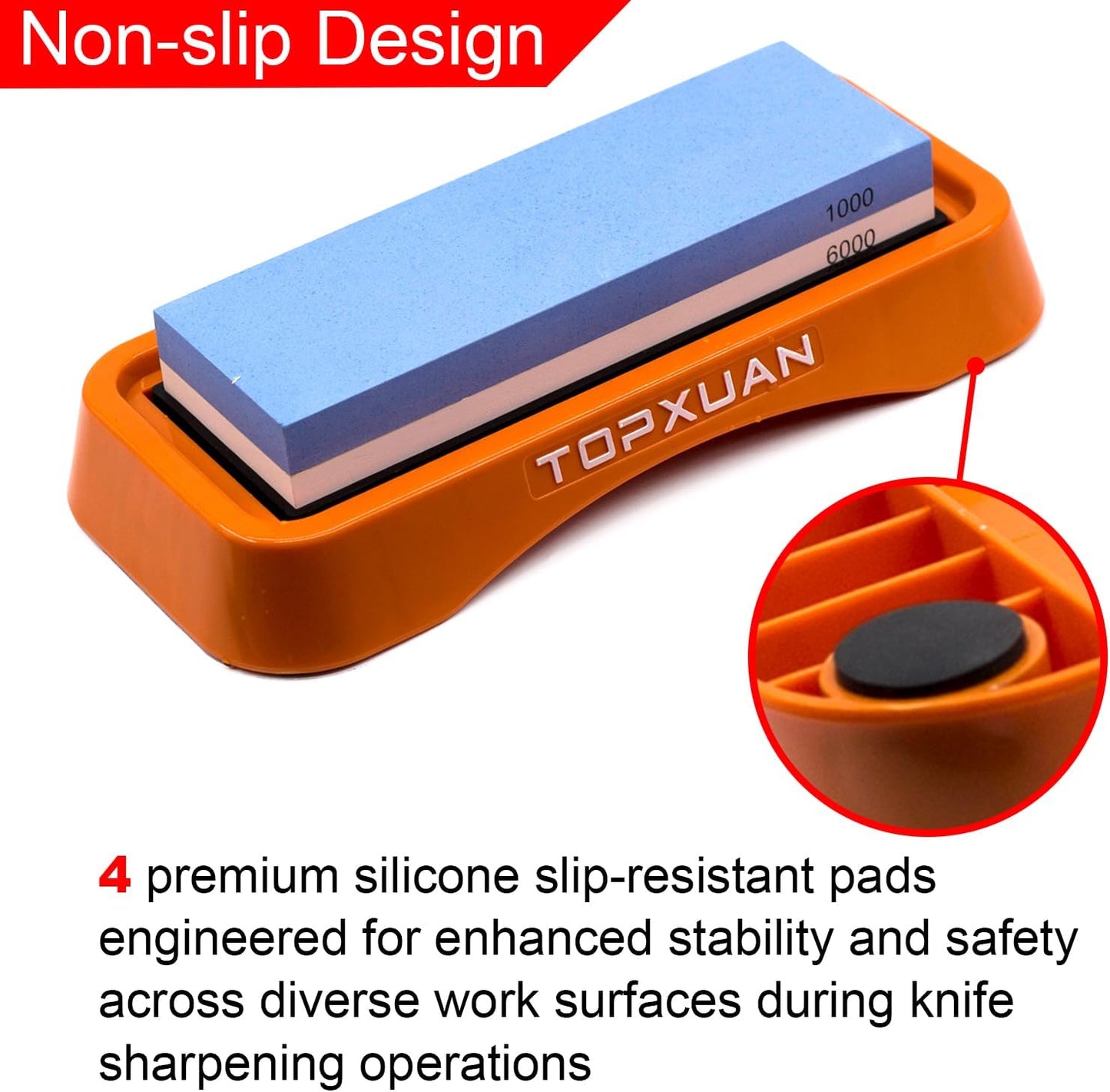 Knife Sharpening Stone 2 Sided 240/800 Grit Sharpener Waterstone,Professional Kitchen Whetstone with Orange Plastic Base,Non-slip Rubber and Angle Guide