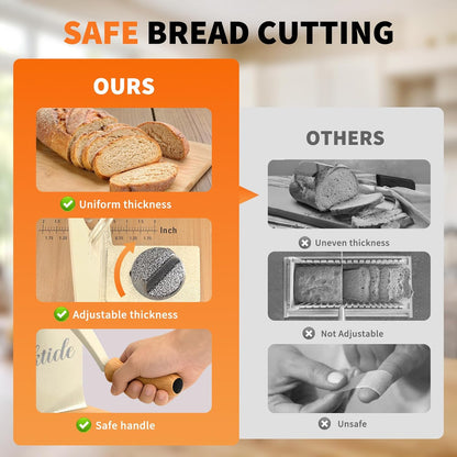 Upgrade Manual Bread Slicer for Homemade Sourdough - Adjustable Thickness & Evenly Slice, Bread Slicer with Scale Lines, Hand Crank, Suction Cups and Bread Guide for Sandwiches, Toast, Bagel, Baguette