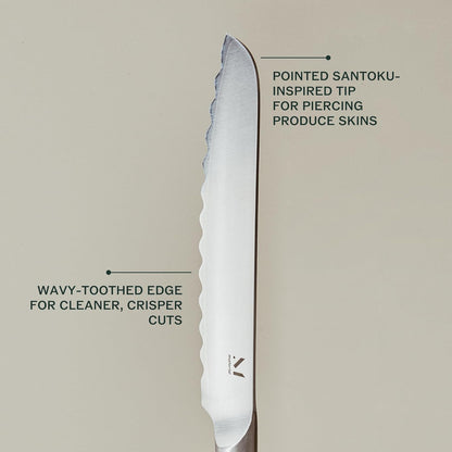 Material, Serrated Bread Knife 6", Bread Knife for Homemade Bread, Serrated Kitchen Knife, Carbon Stainless Steel Santoku-Inspired Blade, Razor-Sharp addition to your Chef Knife Set, Almost Black