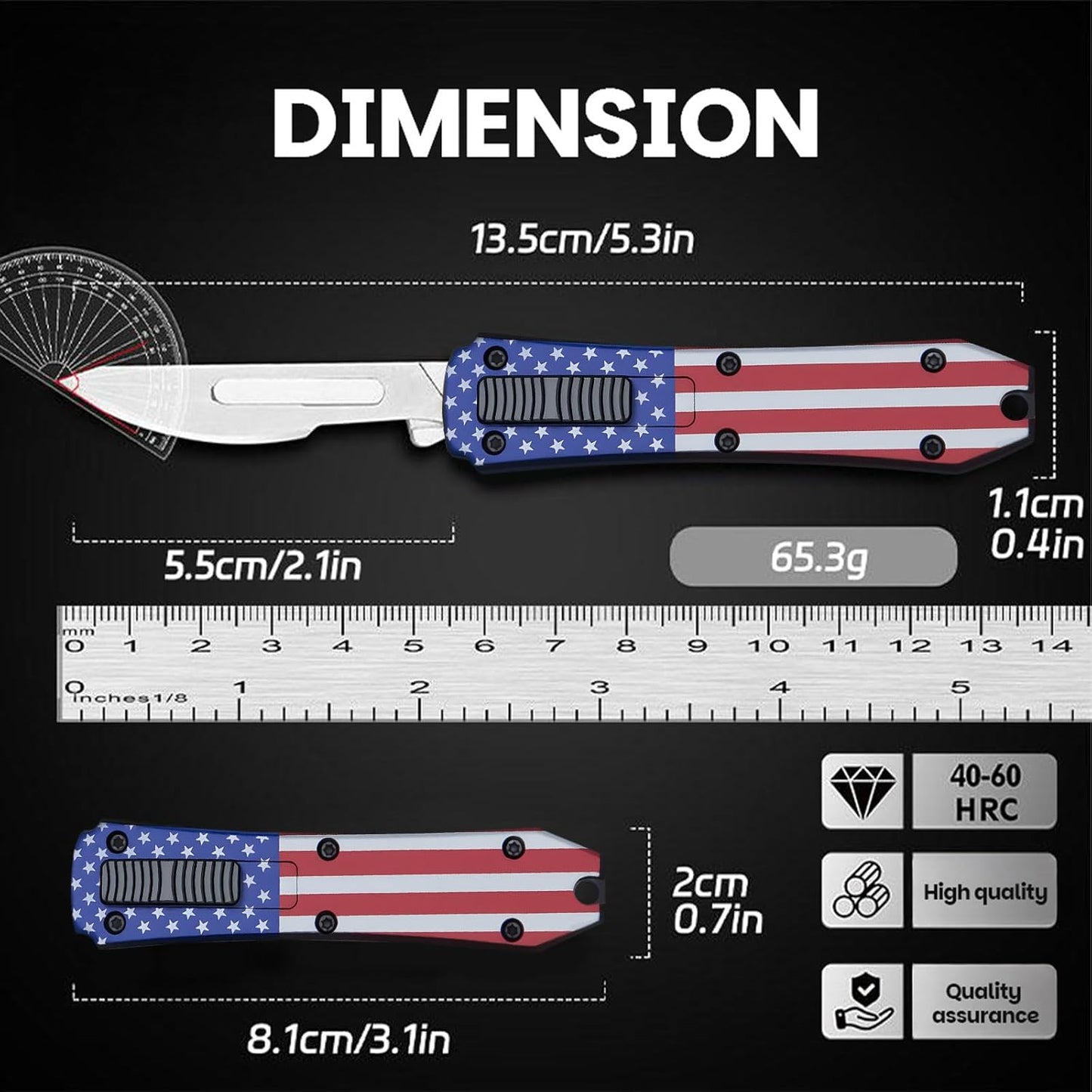 Automatic Utility Knife,All Metal Construction Carbon Stainless Steel Blade,Box Cutter Quick Change Retractable,EDC Push Button with Clip,10PCS #23 Blades Replacement,Stars&Stripes