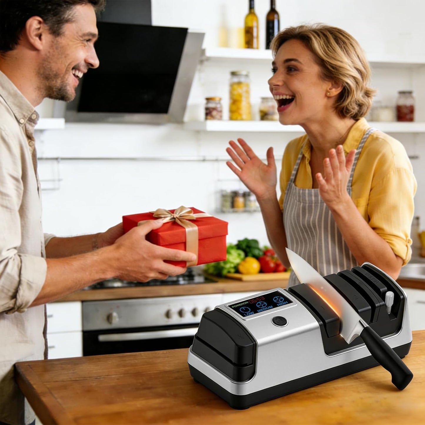 5-in-1 Electric Knife Sharpener for Kitchen Knives, Scissor Sharpener with 3-Speed & 100% Diamond Abrasives-Quickly Sharpening for Straight, Serrated, Meat Cleaver, Ceramic Knives & Kitchen Knives