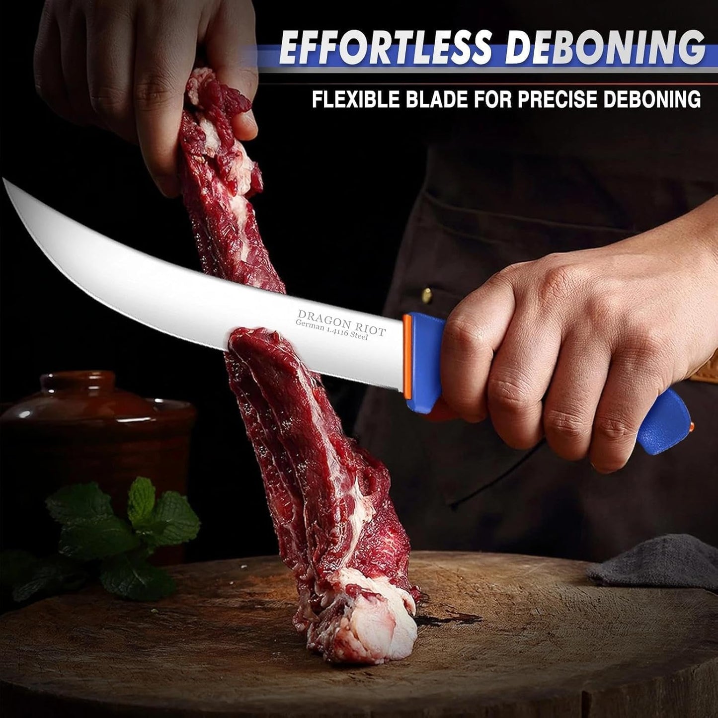 DRAGON RIOT 3 Pcs Butcher Knife Set, Stainless Steel Boning & Carving Knives, Sharp Kitchen Cutlery for Meat Cutting Trimming, Perfect for Home Kitchen, Outdoor Camping BBQ & Holiday Gift