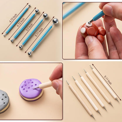 Amrules Clay Tools Kit, 12 PCS Polymer Clay Cutter Tools, Rectangle Shape Acrylic Press Board and Roller Pin Supplies Suitable for Shaping, Carving, Pottery Craft and DIY Projects