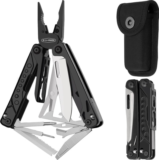 Multitool, 17-in-1 Stainless Steel Multi Tool Pliers with Self-Locking, Pocket Knife, Nylon Sheath, Professional (EDC) Multi-Tool for Survival, Camping and Hunting, Hiking, Gifts for Men
