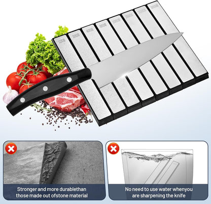 8 PCS Diamond Sharpening Stones, Professional Whetstone Set With Base,120/200/400/800/1000/1500/2000/3000 Kitchen Knife Grinding