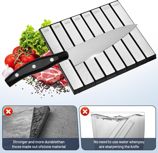 8 PCS Diamond Sharpening Stones, Professional Whetstone Set With Base,120/200/400/800/1000/1500/2000/3000 Kitchen Knife Grinding