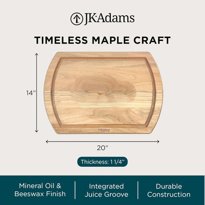 J.K. Adams Reversible Carving Board, Maple Wood Kitchen Cutting Board with Indentation & Juice Groove, 20" x 14" x 1.25" for Food Prep Chopping