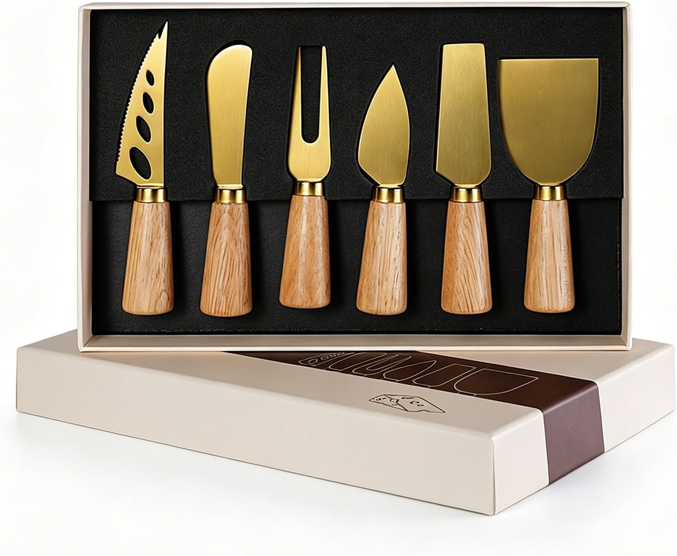 Stainless Steel Cheese Knife Set with wood Handle,Professional Cheese Slicer, Spreader & Fork for Charcuterie Boards, Cheese Platters, Kitchen & Entertaining, Christmas Gift for Women & Men (4)
