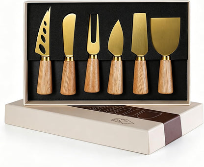 Stainless Steel Cheese Knife Set with wood Handle,Professional Cheese Slicer, Spreader & Fork for Charcuterie Boards, Cheese Platters, Kitchen & Entertaining, Christmas Gift for Women & Men (4)