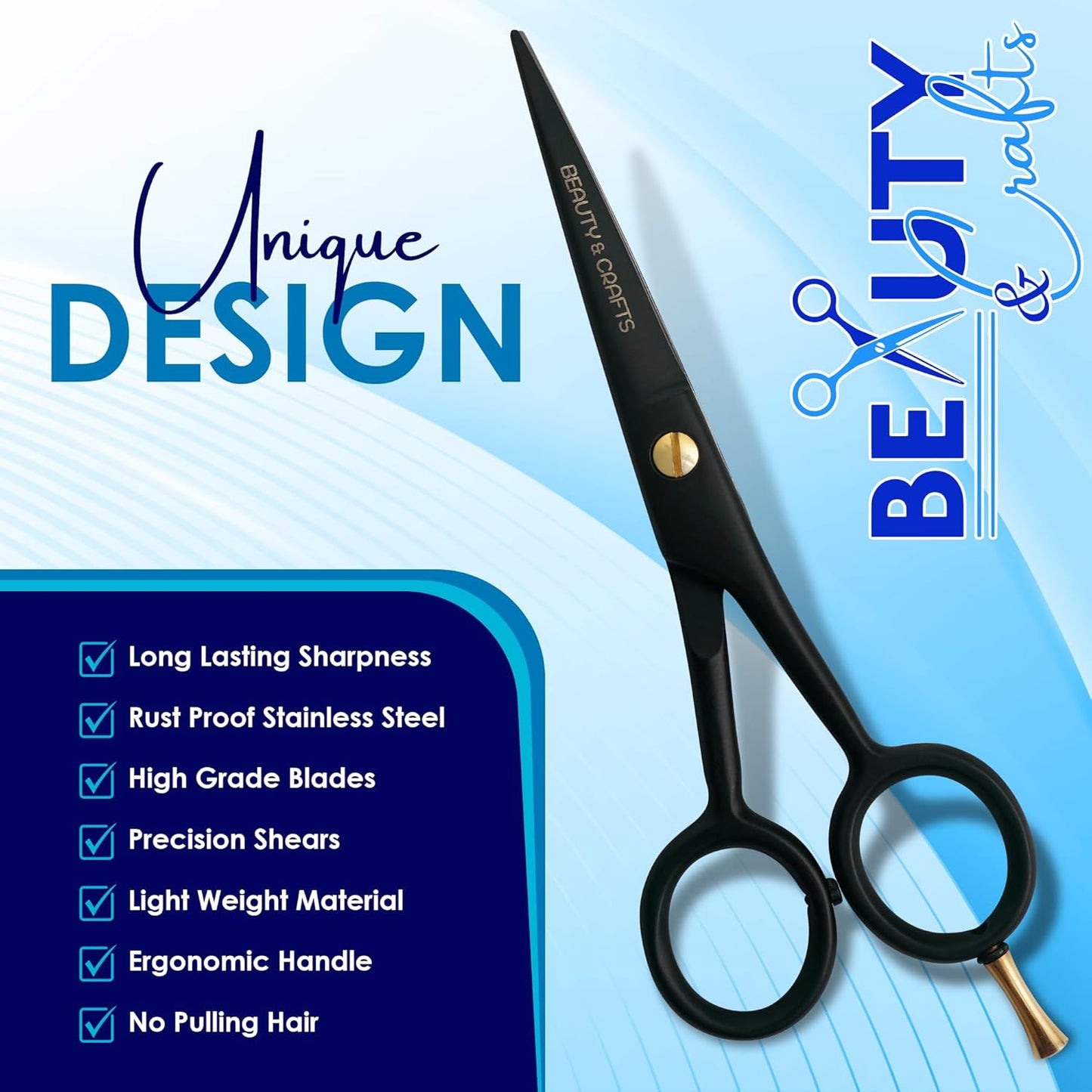 Beauty & Crafts 5” Professional Beard & Mustache Scissors for Men | German Stainless Steel Beard Trimming Shears with 2 Mustache Combs & Premium Pouch for All Facial Hair (Black)