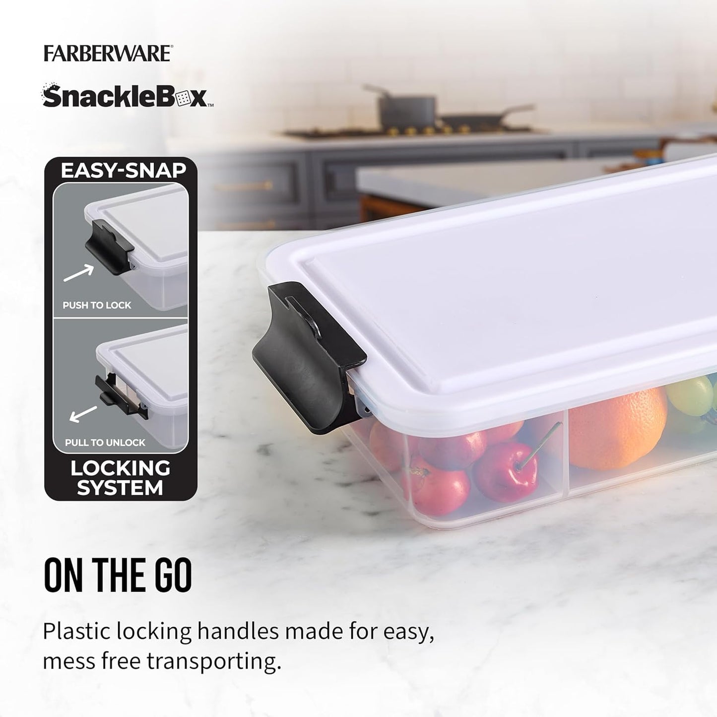 Farberware Build Snacklebox Serving Tray with Locking Bamboo Cutting Board Lid, Portable Storage Container with Compartments for Charcuterie, and More, Natural