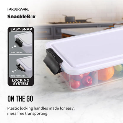 Farberware Build Snacklebox Serving Tray with Locking Bamboo Cutting Board Lid, Portable Storage Container with Compartments for Charcuterie, and More, Natural