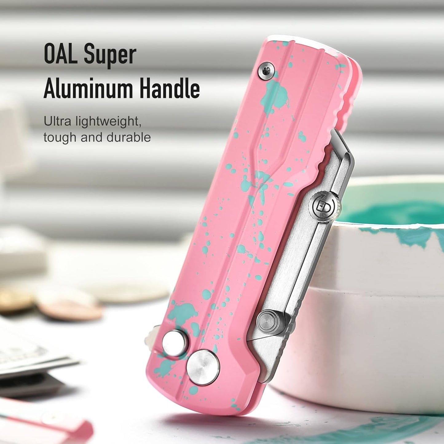 OKNIFE U1 Ultra Titanium Pocket Folding Utility Knife w/Ceramic Blade, Button Lock EDC Box Cutter with Clip for Men Women