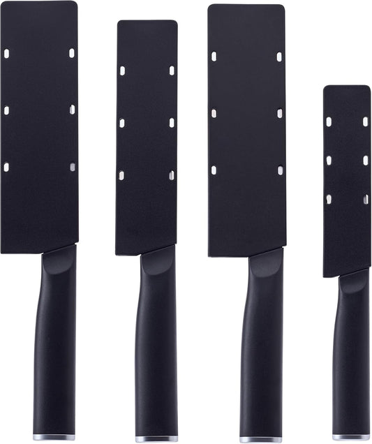 KitchenAid Chef Set with Custom Fit Covers, Sharp Kitchen Knife, High-Carbon Japanese Stainless Steel Blade, 4 Piece, Black