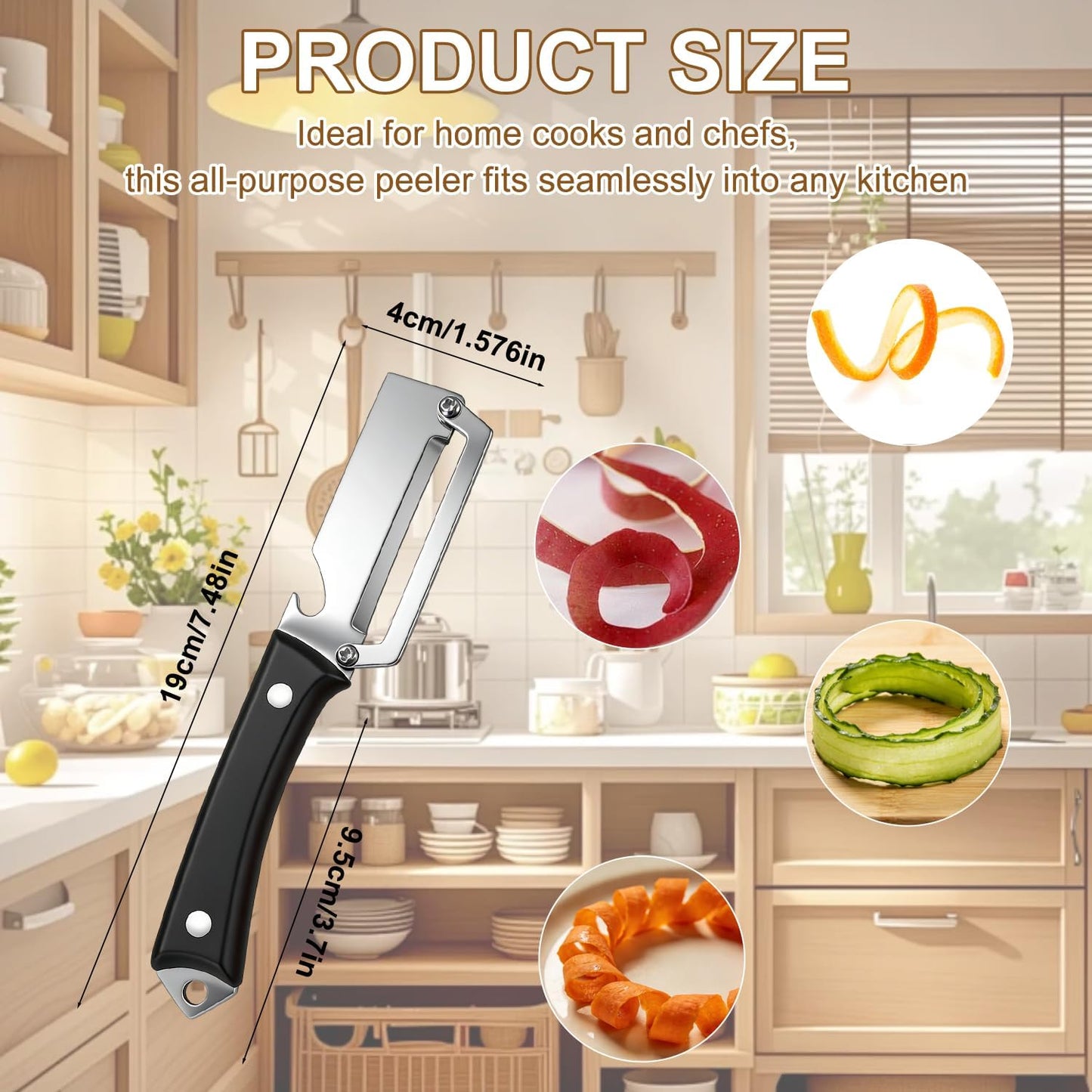 2PCS Premium Vegetable Peeler with Wooden Handle and Bottle Opener, Multifunctional Vegetable Peeler, 2-In-1 Stainless Steel Blade Peeler Knife for Potato Fruit Pineapple Pumpkin Papaya Carrot (A)