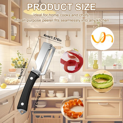 2PCS Premium Vegetable Peeler with Wooden Handle and Bottle Opener, Multifunctional Vegetable Peeler, 2-In-1 Stainless Steel Blade Peeler Knife for Potato Fruit Pineapple Pumpkin Papaya Carrot (A)