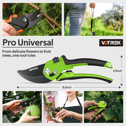 VOTREK® Pruning Shears, [Patented Stepless Handle Opening] - Garden Clippers with Ultra-Sharp SK5 Steel for Weak Hand, Bonsai Scissor Universal Fit for All Hand Sizes, Effortlessly Cut 1-Inch Branches